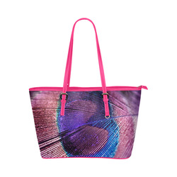 Purple Peacock Feather Leather Tote Bag/Large (Model 1651)