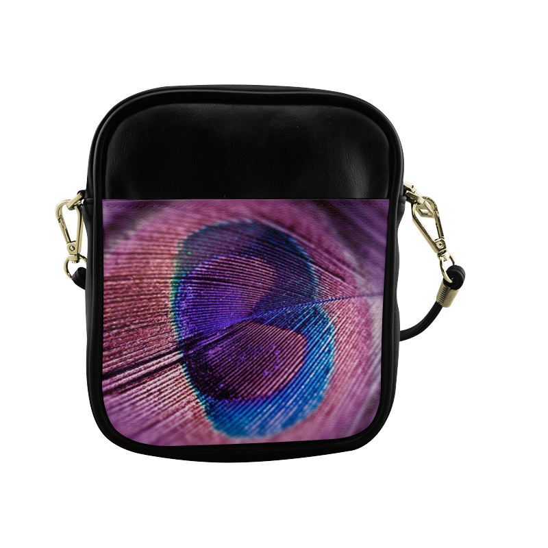 Purple Peacock Feather Sling Bag (Model 1627)