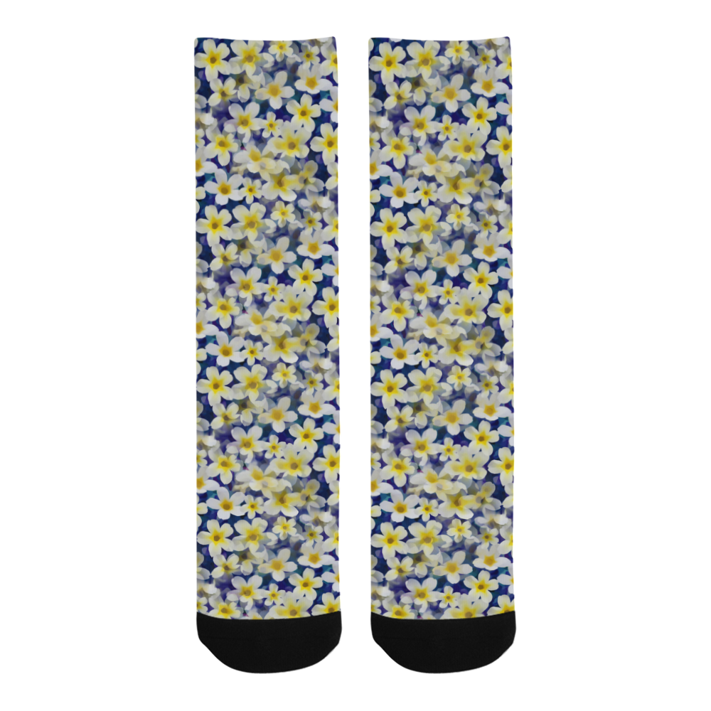 Summer Flowers Pattern White Blue Trouser Socks