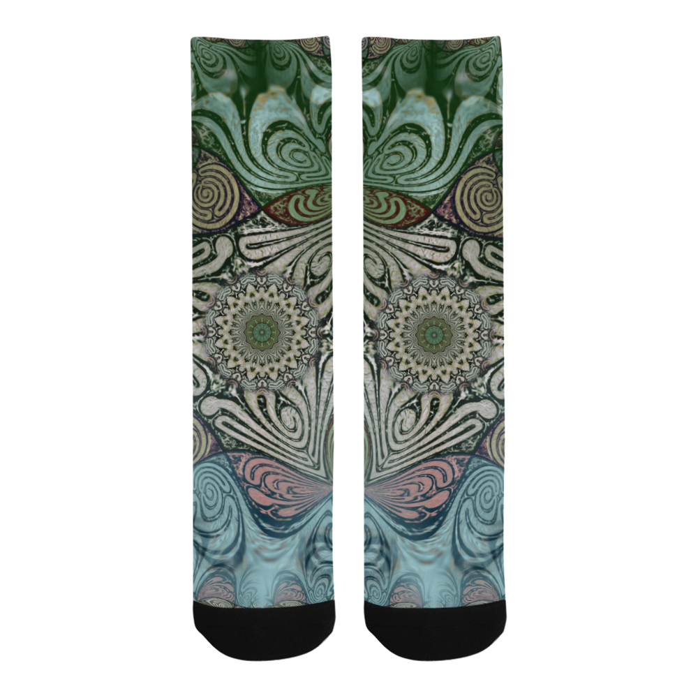 Labyrinth Mandala Blue Green Grey Trouser Socks