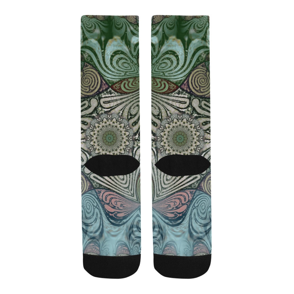 Labyrinth Mandala Blue Green Grey Trouser Socks