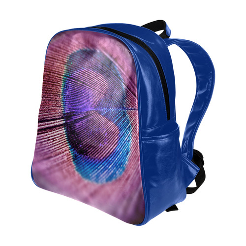 Purple Peacock Feather Multi-Pockets Backpack (Model 1636)