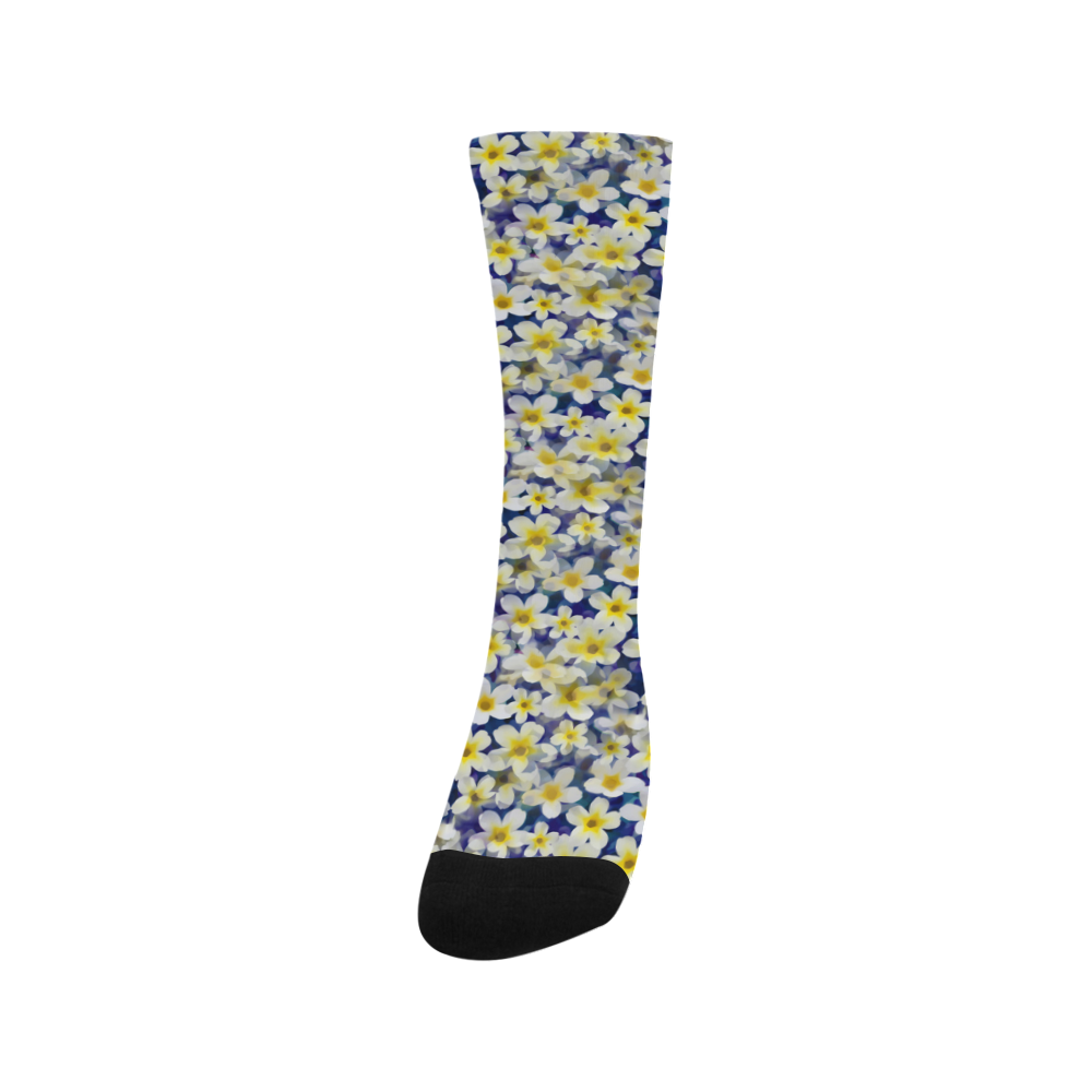 Summer Flowers Pattern White Blue Trouser Socks