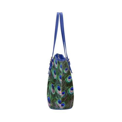 Peacock Feathers Leather Tote Bag/Large (Model 1651)