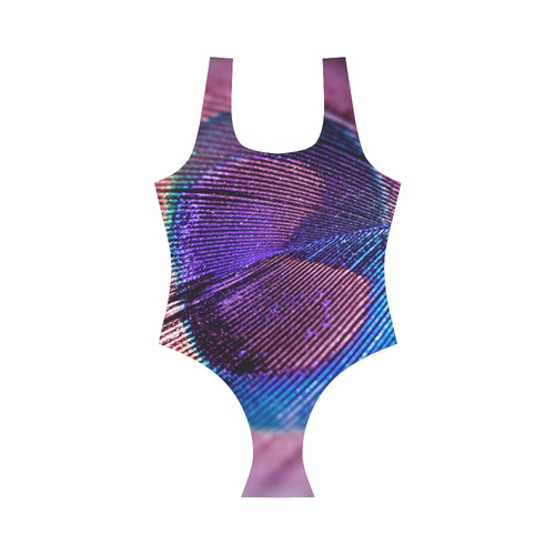 Purple Peacock Feather Vest One Piece Swimsuit (Model S04)