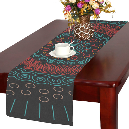 red with green mandala circular Table Runner 14x72 inch