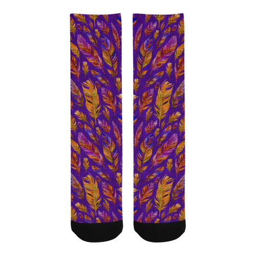 Watercolor Feathers And Dots Pattern Purple Trouser Socks