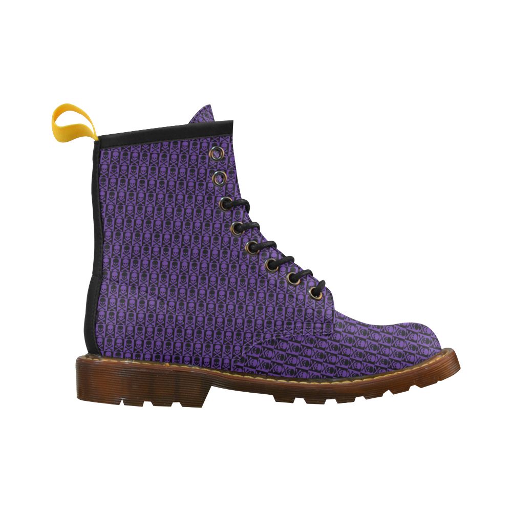 Gothic style Purple & Black Skulls High Grade PU Leather Martin Boots For Men Model 402H