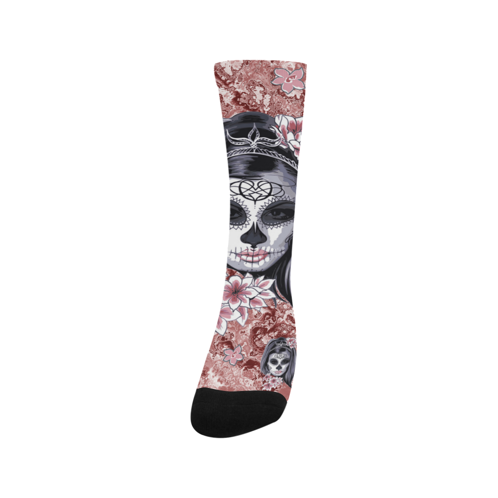 Skull Of A Pretty Flowers Lady Pattern Trouser Socks