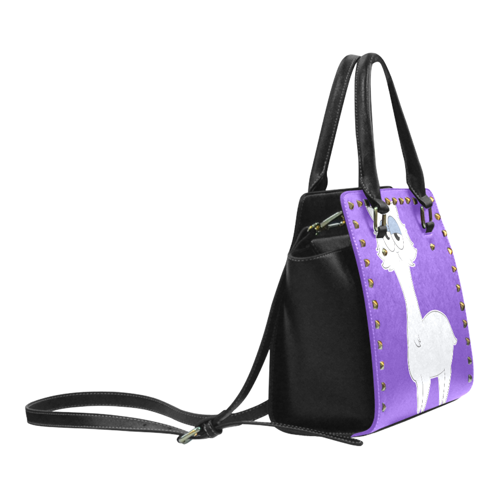 Grumpy Persian Cat Llama Rivet Shoulder Handbag (Model 1645)