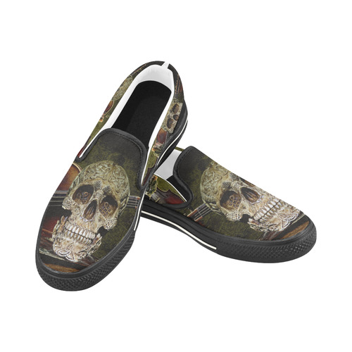 Funny Skull and Book Slip-on Canvas Shoes for Kid (Model 019)