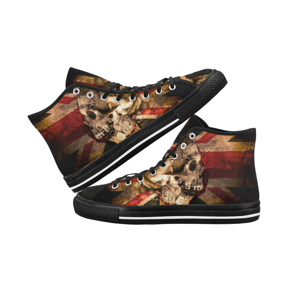 Grunge Skull and British Flag Vancouver H Men's Canvas Shoes (1013-1)