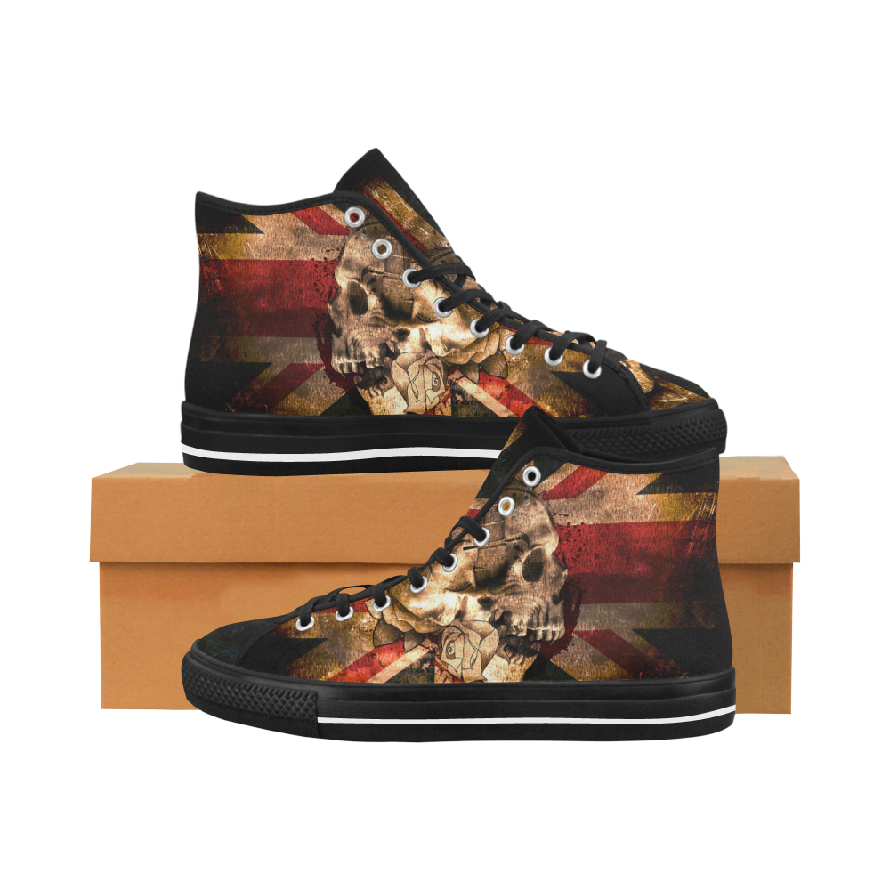 Grunge Skull and British Flag Vancouver H Men's Canvas Shoes (1013-1)