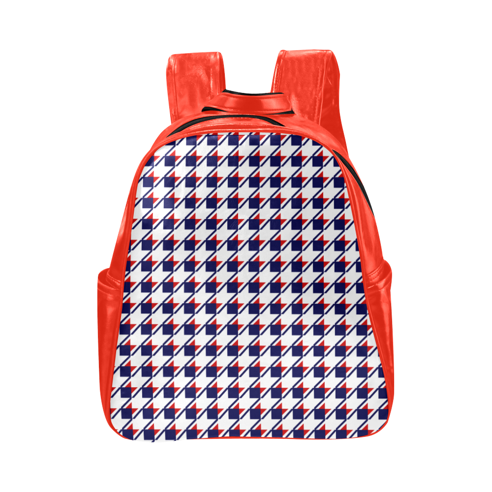Red White Blue Houndstooth Multi-Pockets Backpack (Model 1636)