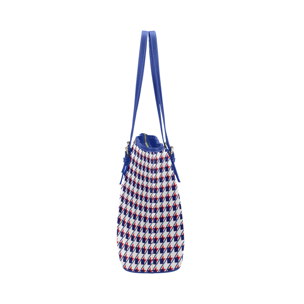 Red White Blue Houndstooth Leather Tote Bag/Small (Model 1651)