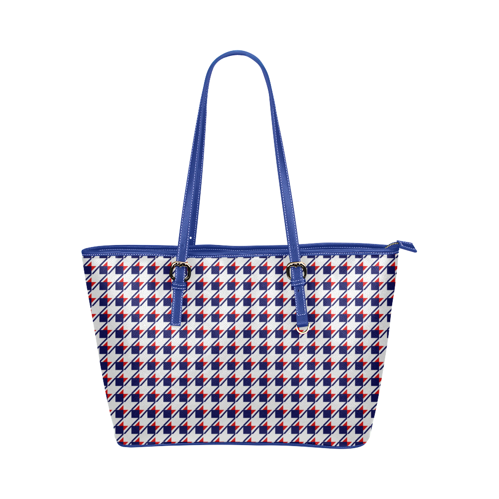 Red White Blue Houndstooth Leather Tote Bag/Small (Model 1651)