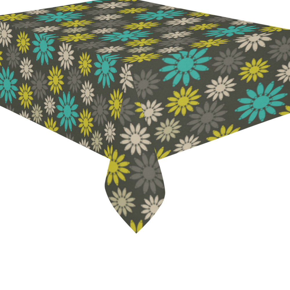 Symbolic Camomiles Floral Cotton Linen Tablecloth 60"x 84"
