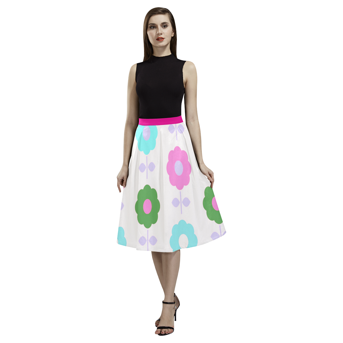 LUXURY LADIES SKIRT : Floral art Aoede Crepe Skirt (Model D16)