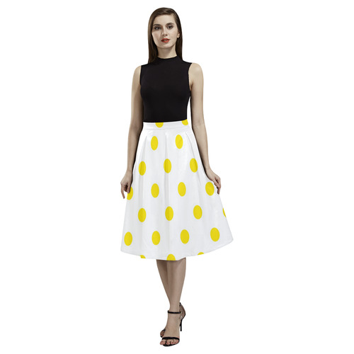 Ladies vintage Skirt : white yellow dots Aoede Crepe Skirt (Model D16)