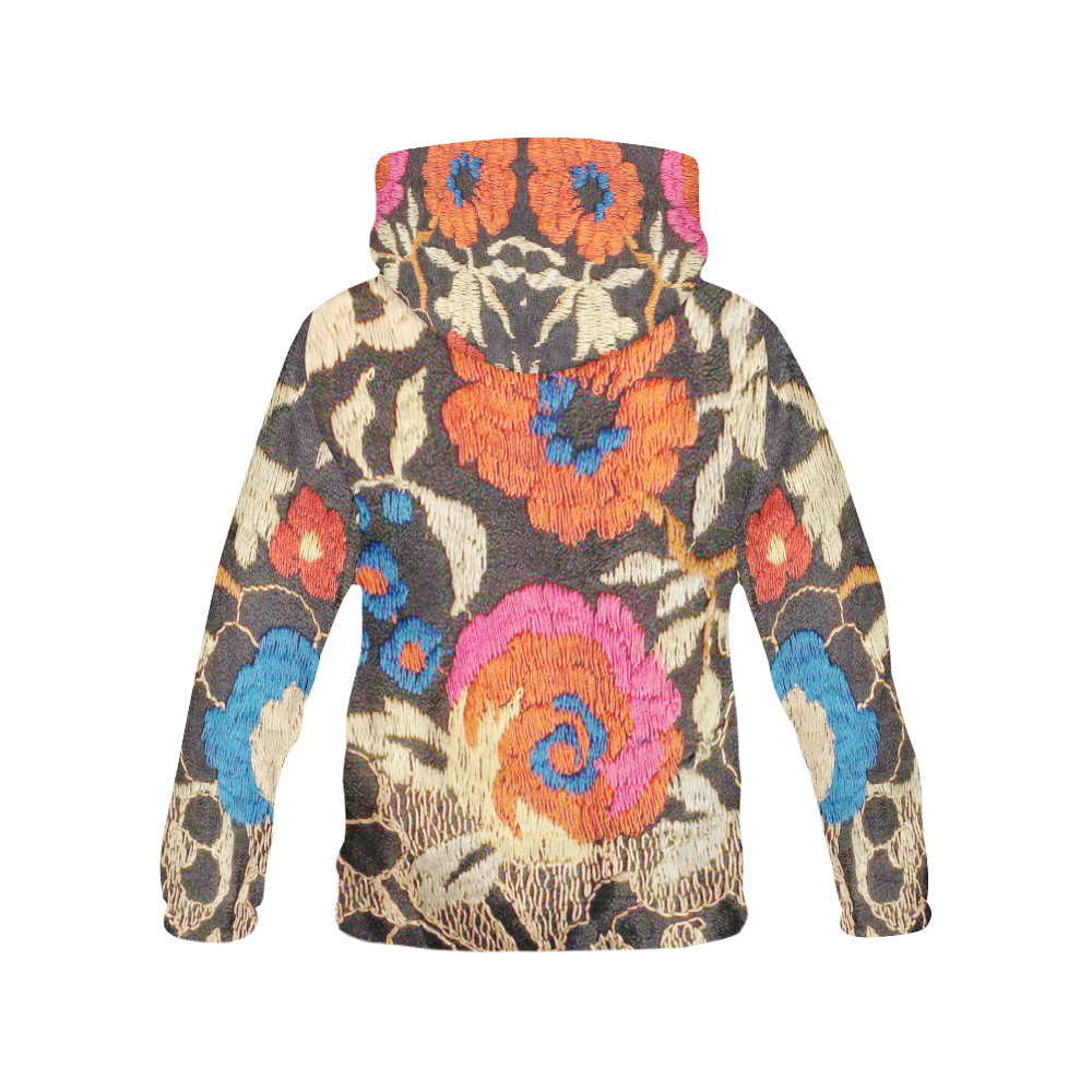 Art Deco Floral Embroidery Red Poppy All Over Print Hoodie for Women (USA Size) (Model H13)