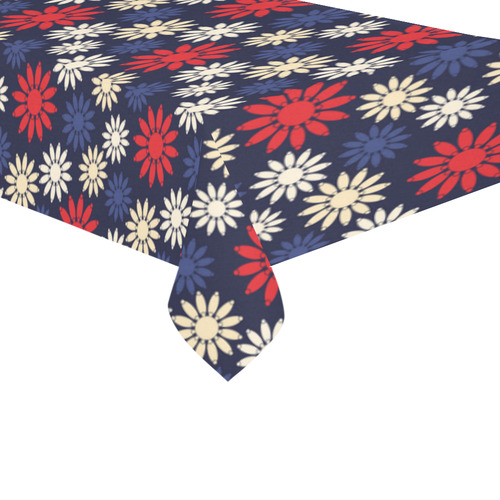 Red Symbolic Camomiles Floral Cotton Linen Tablecloth 60"x 104"