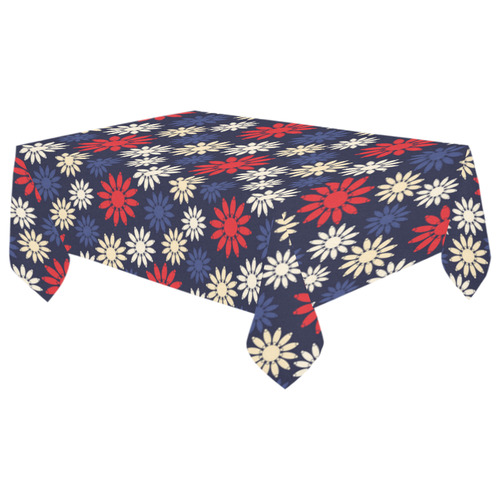 Red Symbolic Camomiles Floral Cotton Linen Tablecloth 60"x 104"
