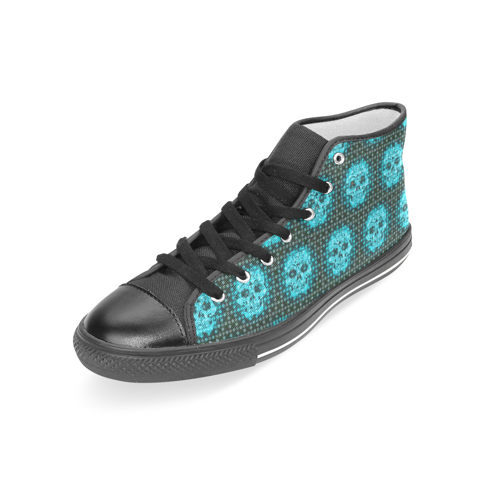 skulls and dotts,aqua by JamColors Women's Classic High Top Canvas Shoes (Model 017)