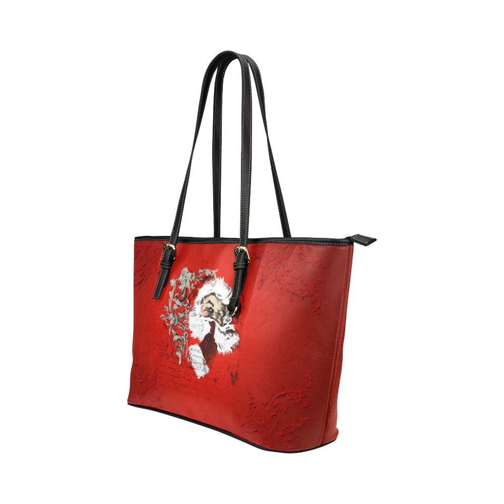 Christmas time, Santa Claus Leather Tote Bag/Large (Model 1651)