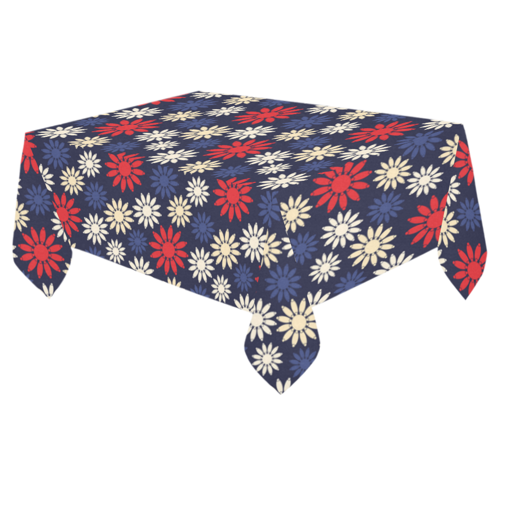 Red Symbolic Camomiles Floral Cotton Linen Tablecloth 60"x 84"
