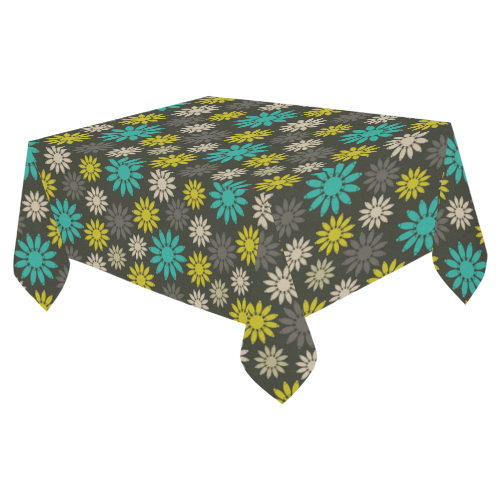 Symbolic Camomiles Floral Cotton Linen Tablecloth 52"x 70"