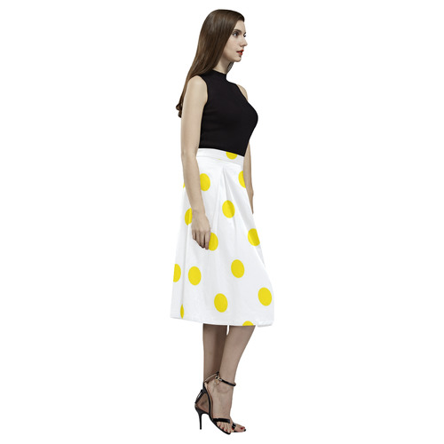 Ladies vintage Skirt : white yellow dots Aoede Crepe Skirt (Model D16)