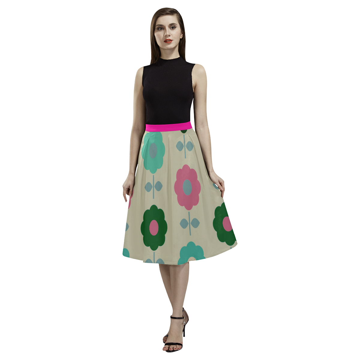 Luxury ladies Skirt : with Floral art / brown Aoede Crepe Skirt (Model D16)