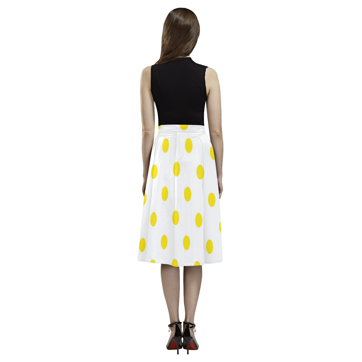 Ladies vintage Skirt : white yellow dots Aoede Crepe Skirt (Model D16)