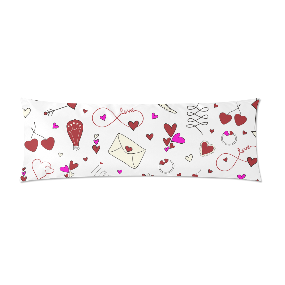 Valentine's Day LOVE HEARTS pattern red pink Custom Zippered Pillow Case 21"x60"(Two Sides)