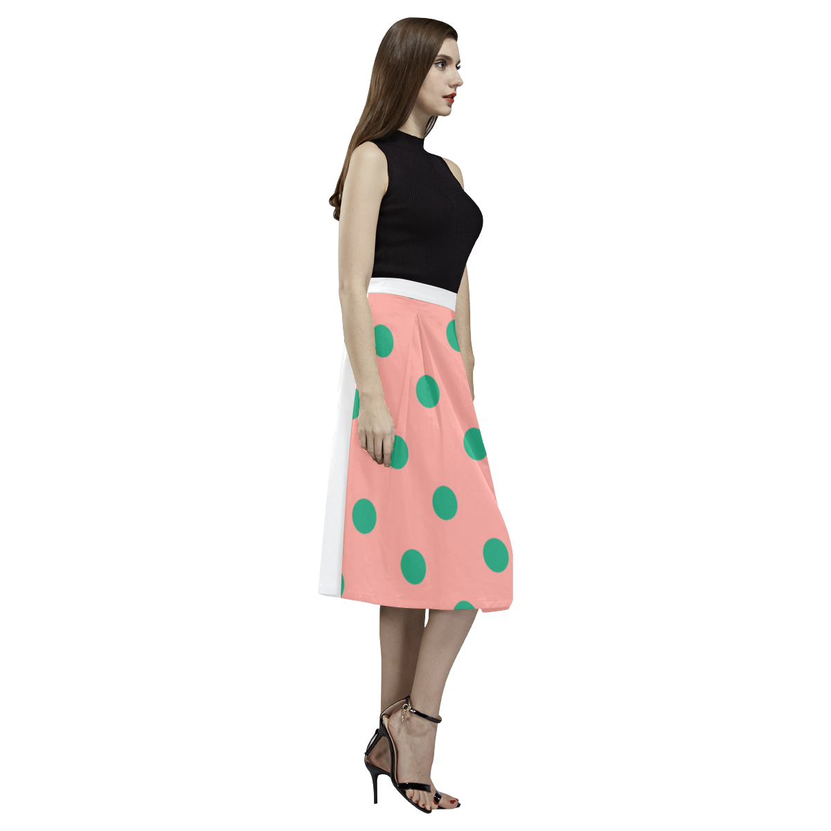 VINTAGE Ladies skirt with green dots Aoede Crepe Skirt (Model D16)