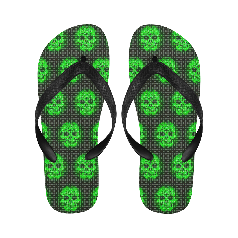 skulls and dotts, green by JamColors Flip Flops for Men/Women (Model 040)