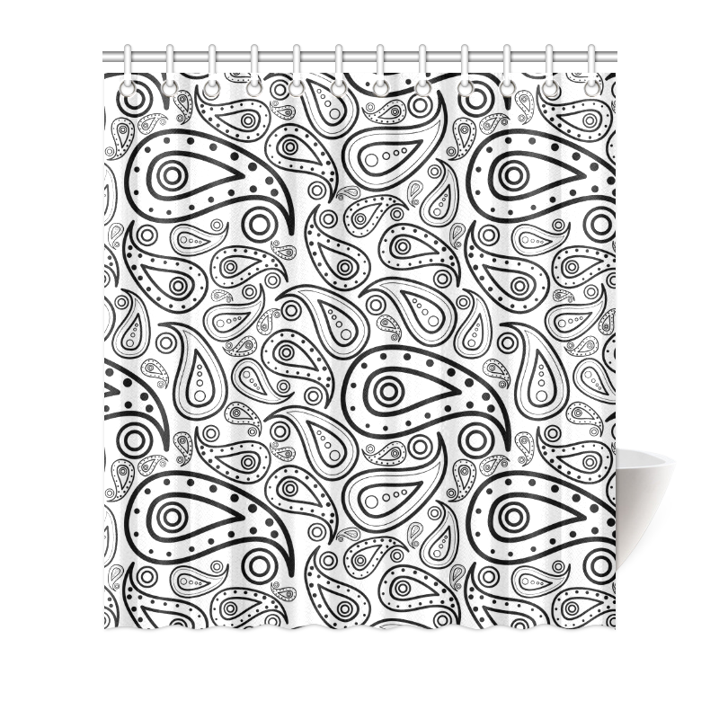 black and white paisley Shower Curtain 66"x72"
