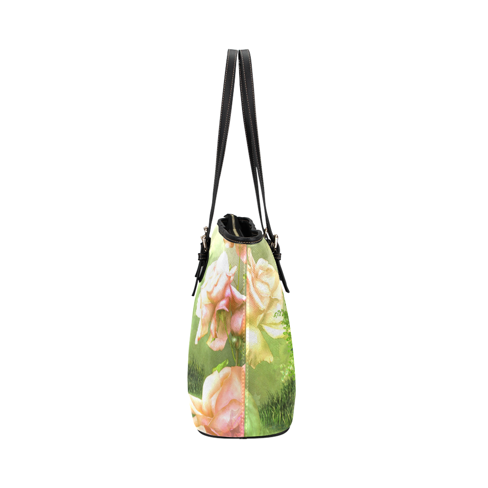 Cute cat in a garden Leather Tote Bag/Large (Model 1651)