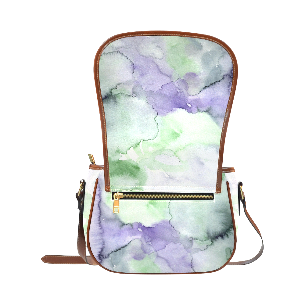 green purple watercolor Saddle Bag/Large (Model 1649)