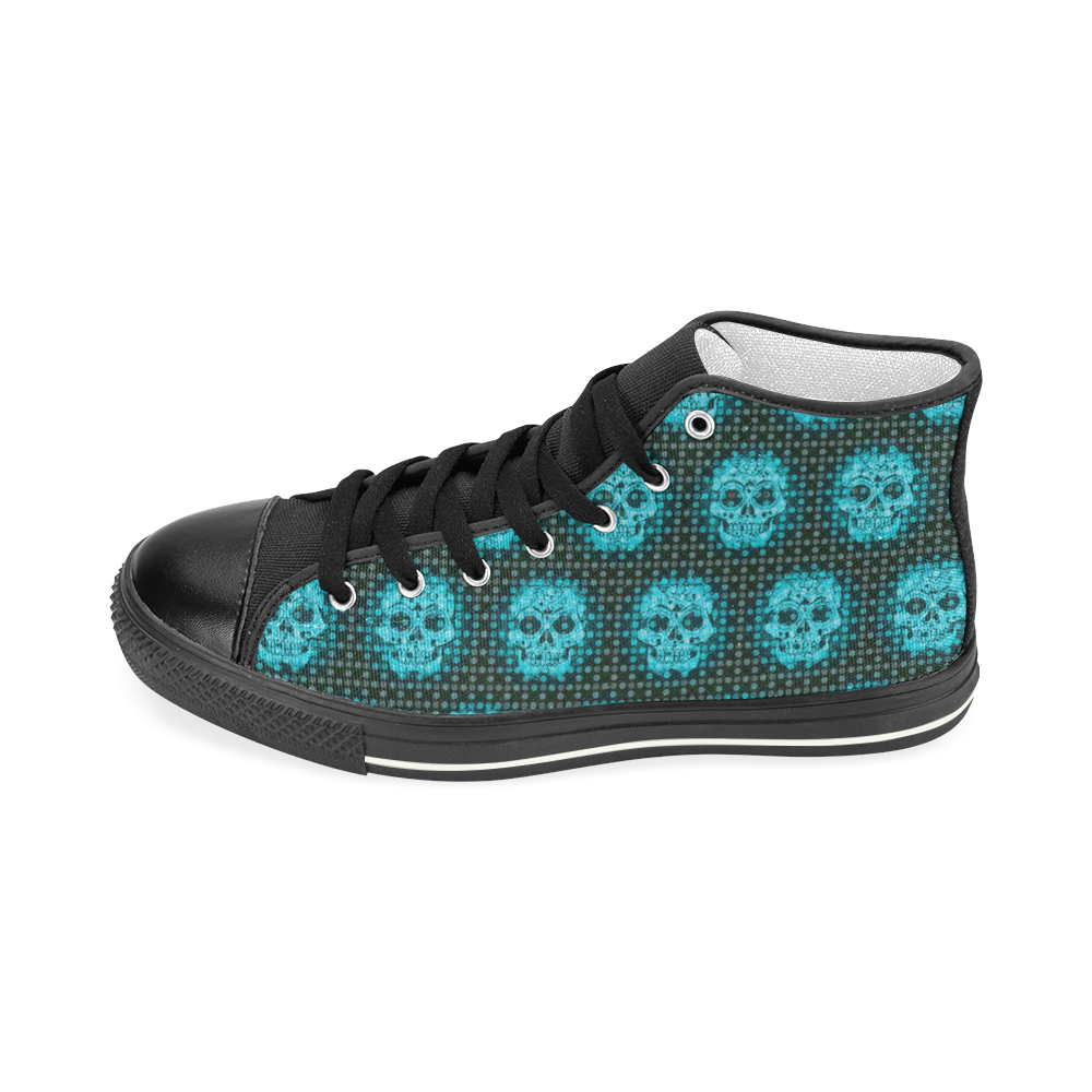 skulls and dotts,aqua by JamColors Women's Classic High Top Canvas Shoes (Model 017)