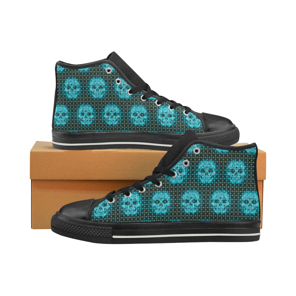 skulls and dotts,aqua by JamColors Women's Classic High Top Canvas Shoes (Model 017)