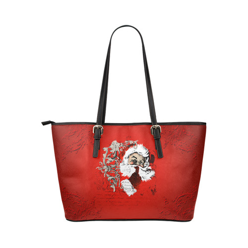 Christmas time, Santa Claus Leather Tote Bag/Large (Model 1651)