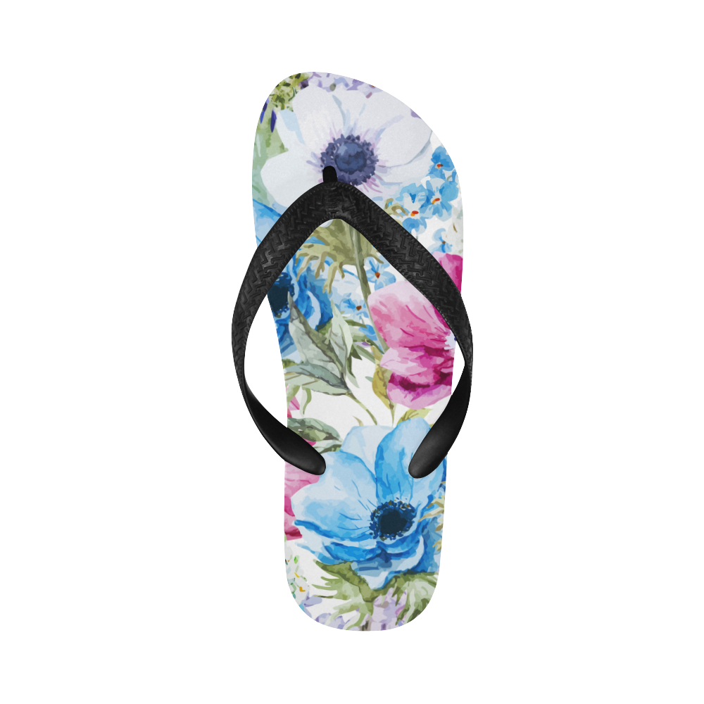 Watercolour Poppy and Hydrangea Flowers Flip Flops for Men/Women (Model 040)