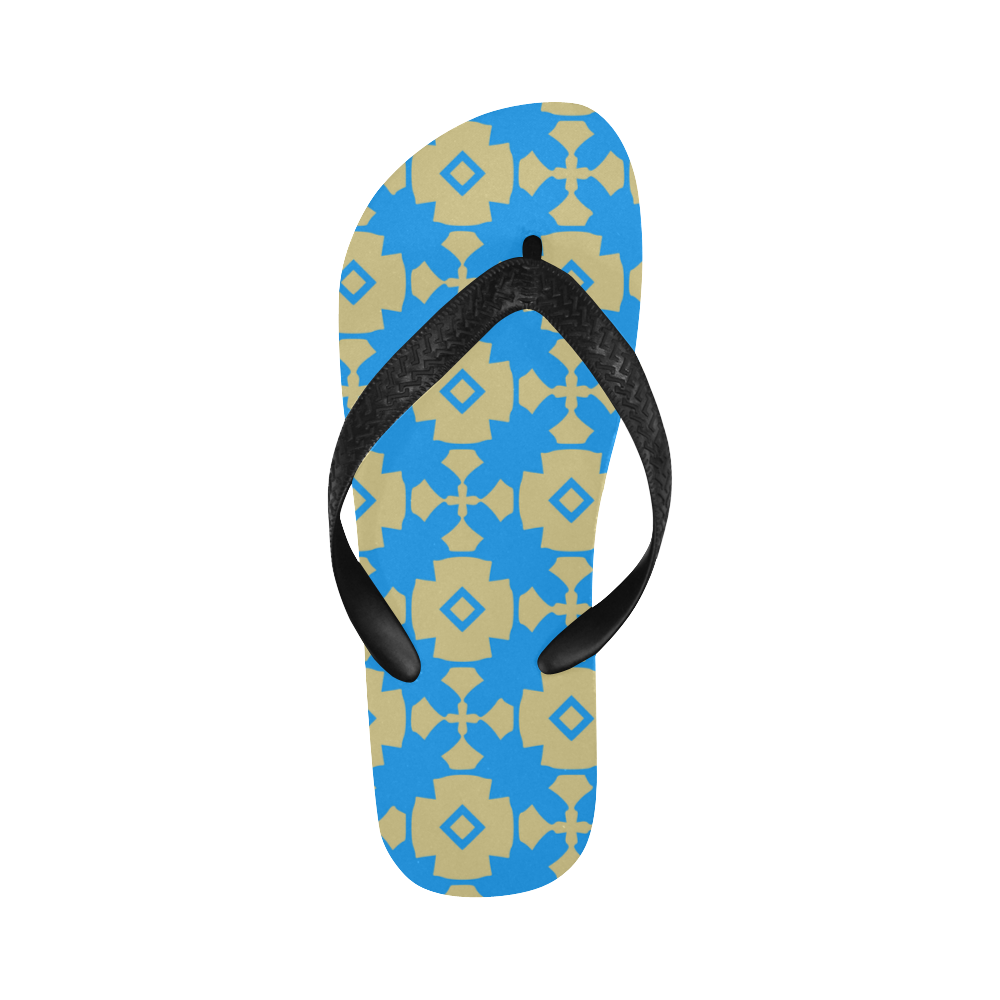 Blue Gold Geometric Flip Flops for Men/Women (Model 040)