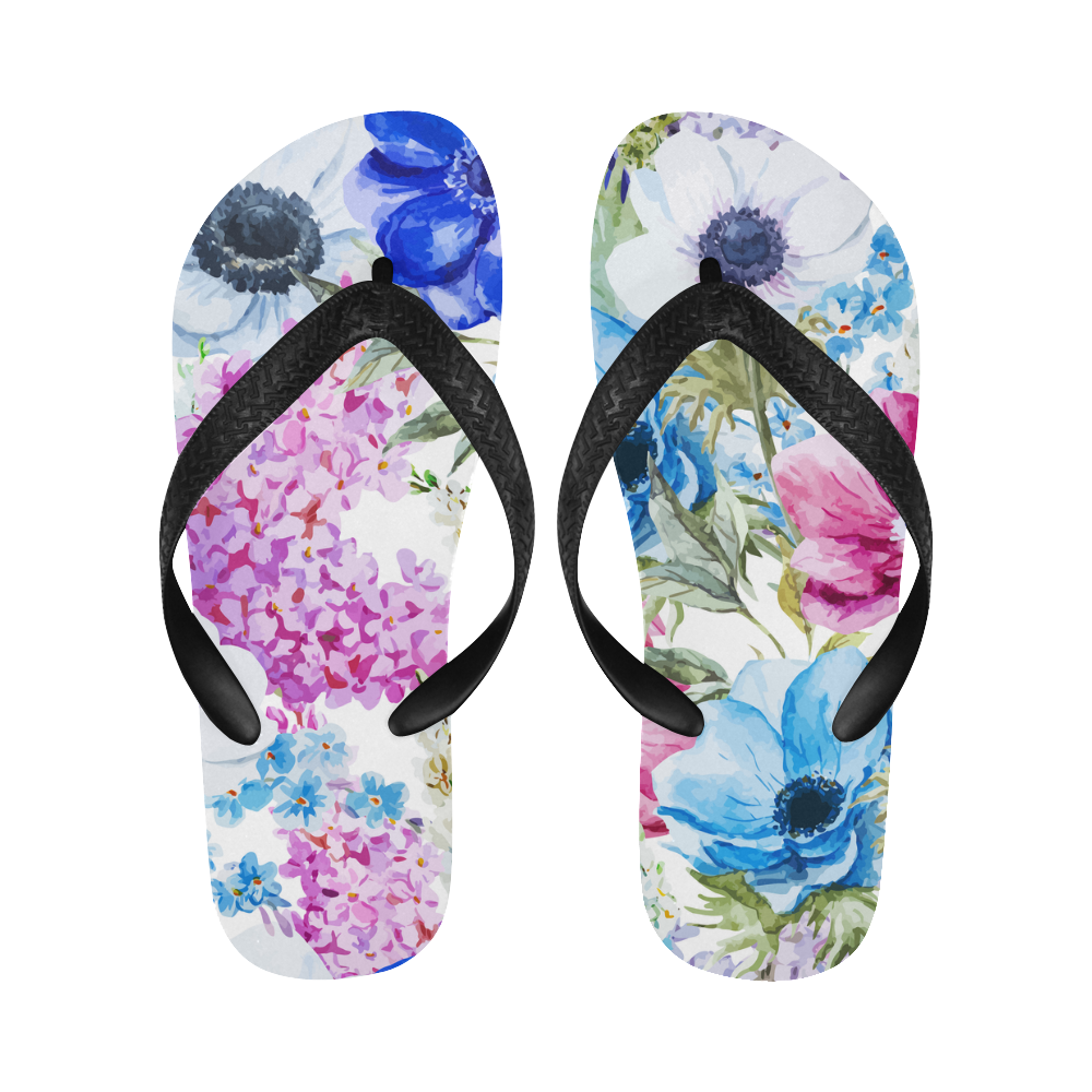 Watercolor Floral Pattern Flip Flops for Men/Women (Model 040) | ID ...