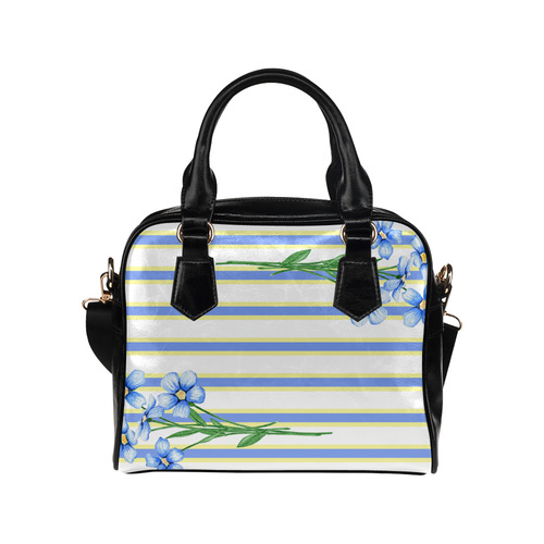 Blue Flowers and Blue Stripes Shoulder Handbag (Model 1634)