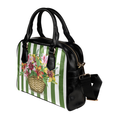 Basket of Lillies Green Stripes Shoulder Handbag (Model 1634)