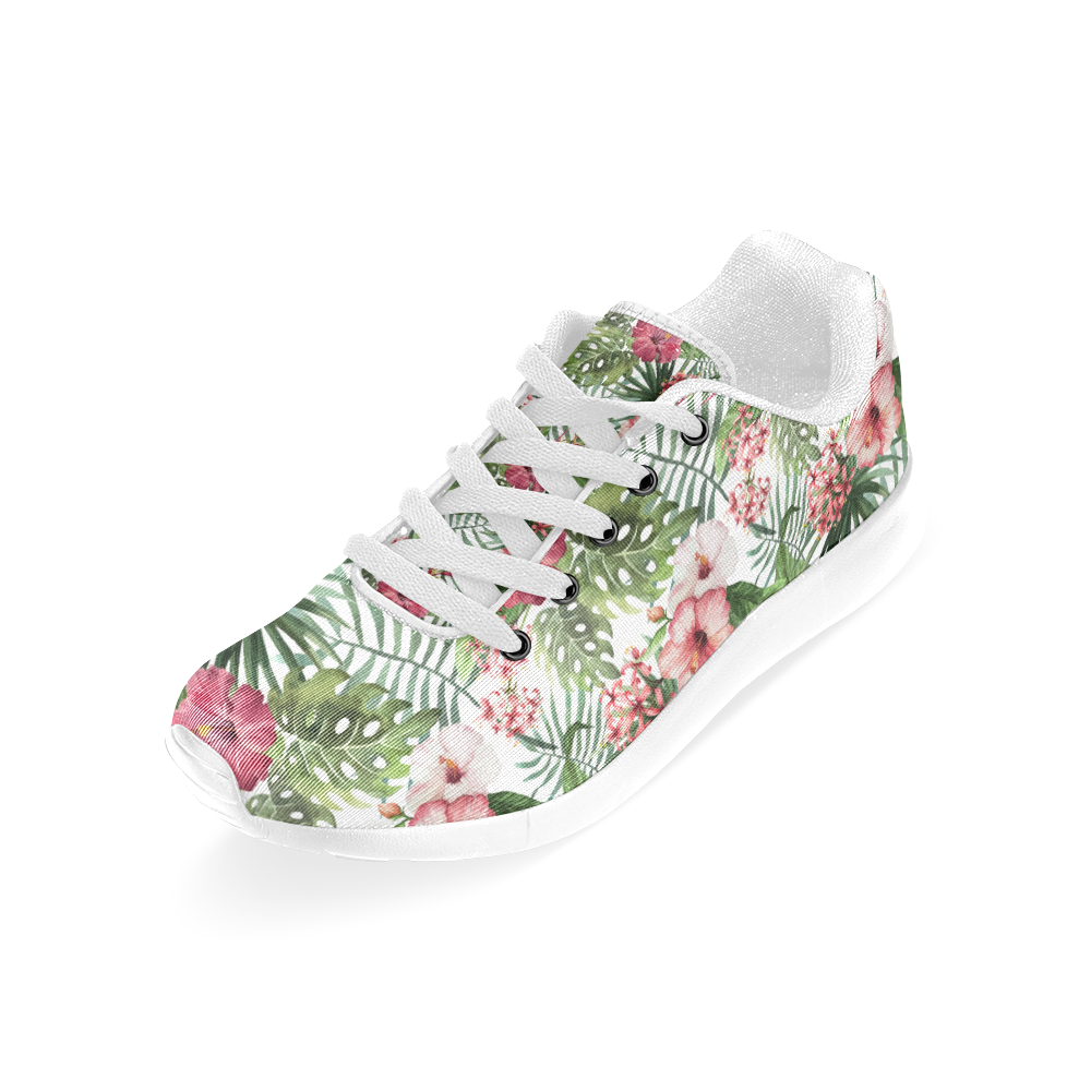 Tropical Hibiscus Flowers and Fern Leaves Women’s Running Shoes (Model 020)