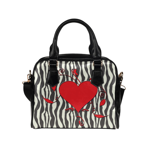Winged Red Heart Zebra Print Shoulder Handbag (Model 1634)