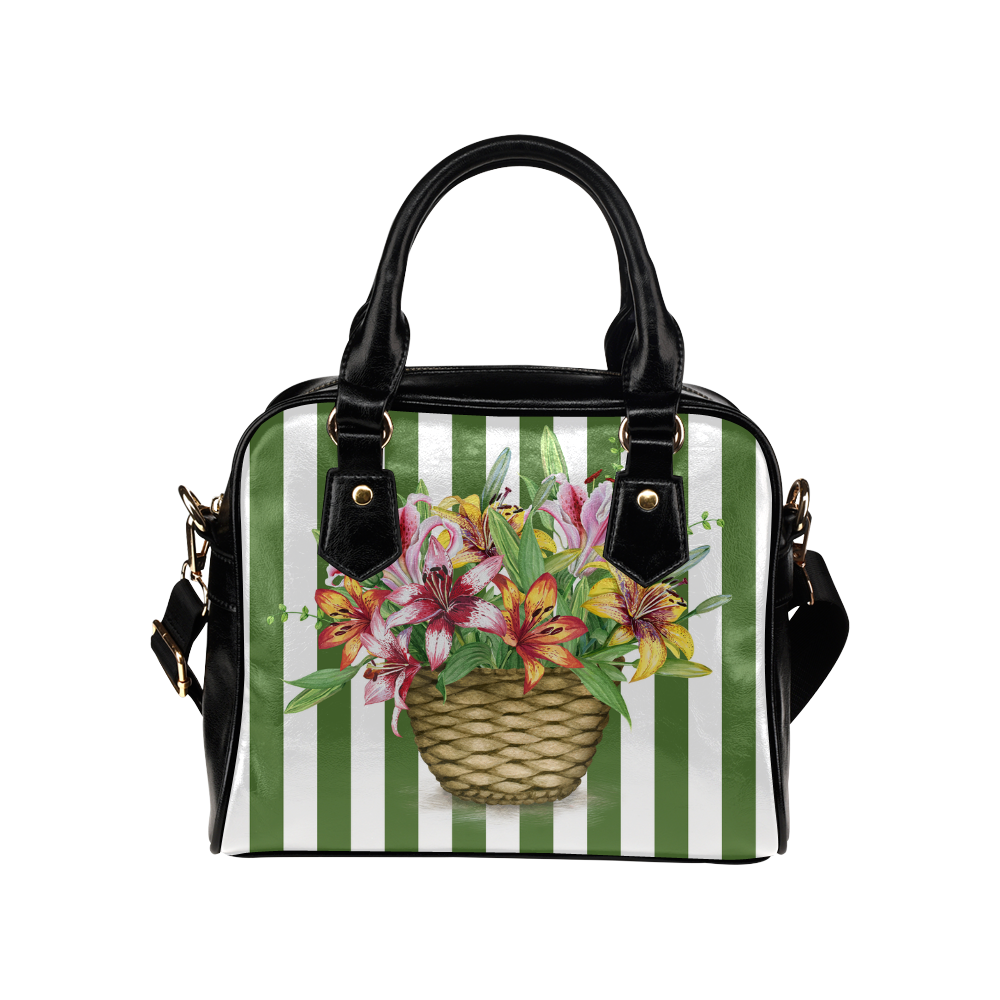 Basket of Lillies Green Stripes Shoulder Handbag (Model 1634)